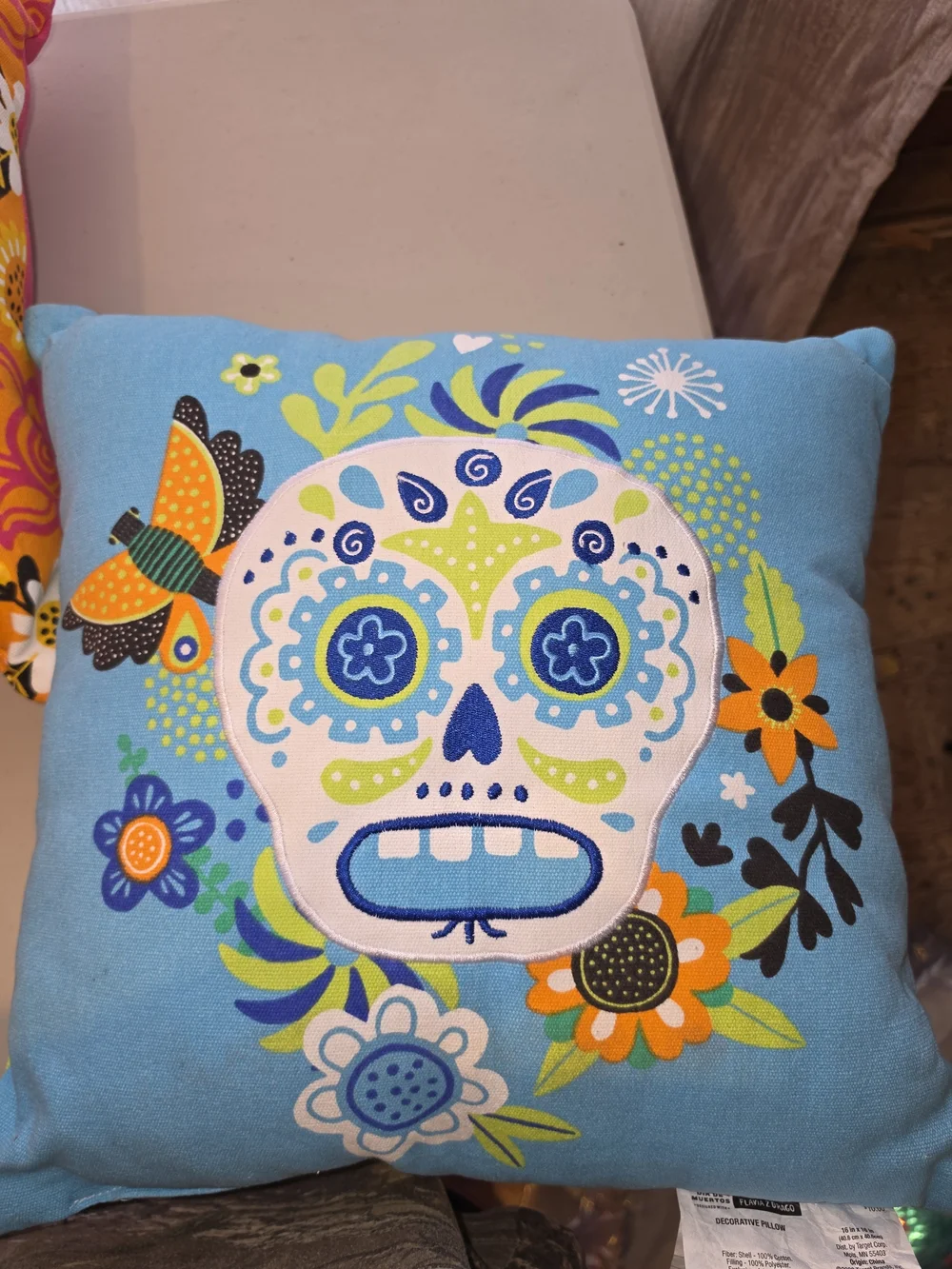 Day of the Dead Sugar Skull Decorative Throw Pillow - Pink or Blue